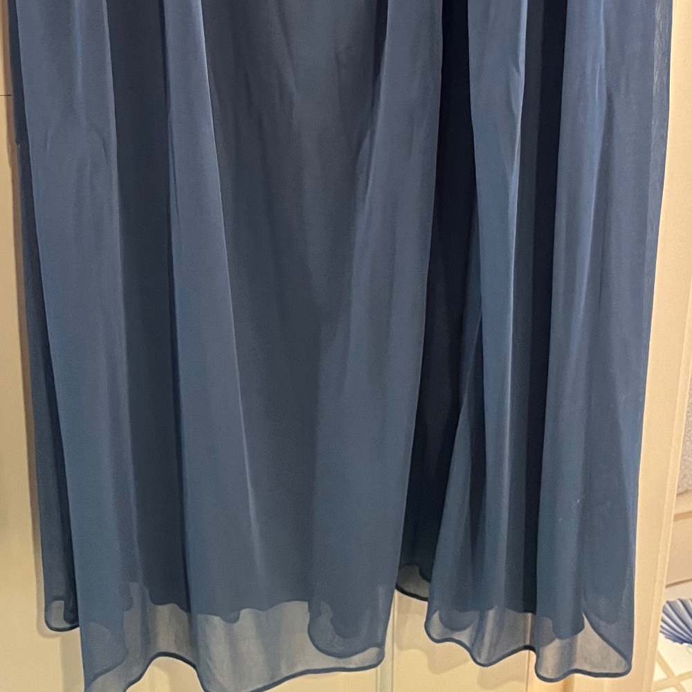 David's Bridal - Crisscross Off-the-Shoulder Mesh Dress - Steel Blue, Size 6 - Picture 8 of 10